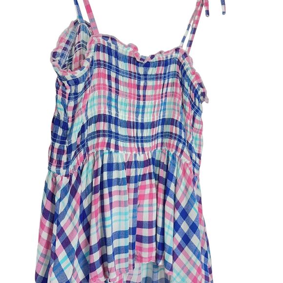 Torrid Blue Check Peplum Smocked Bodice Cami Tie Straps Women's Size Large 14 - Picture 4 of 7